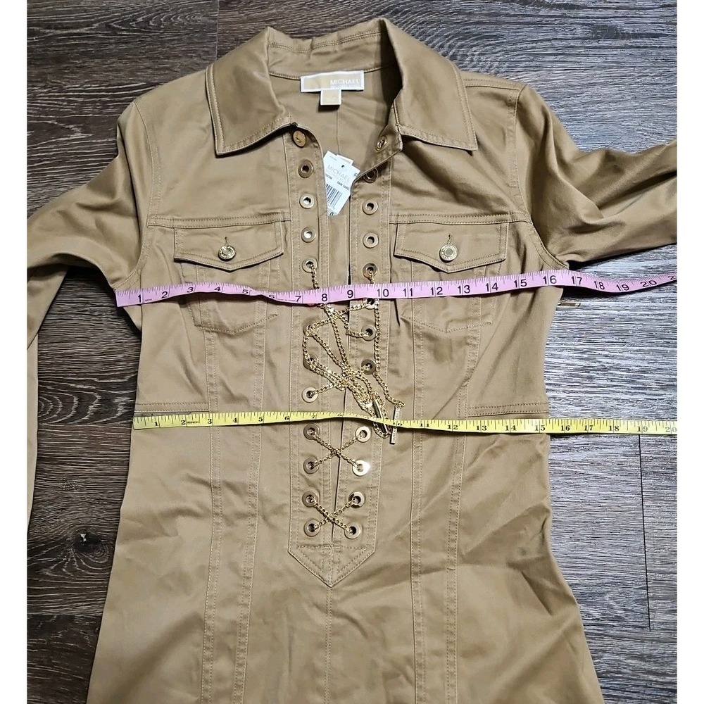Michael Kors Chain Lace-Up Mini Dress In Dark Camel Size 0 - Picture 10 of 15